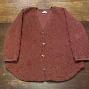 Koolaburra by UGG Cardigan Women Size L Wine Red Button Front Teddy Bear Fleece‎
